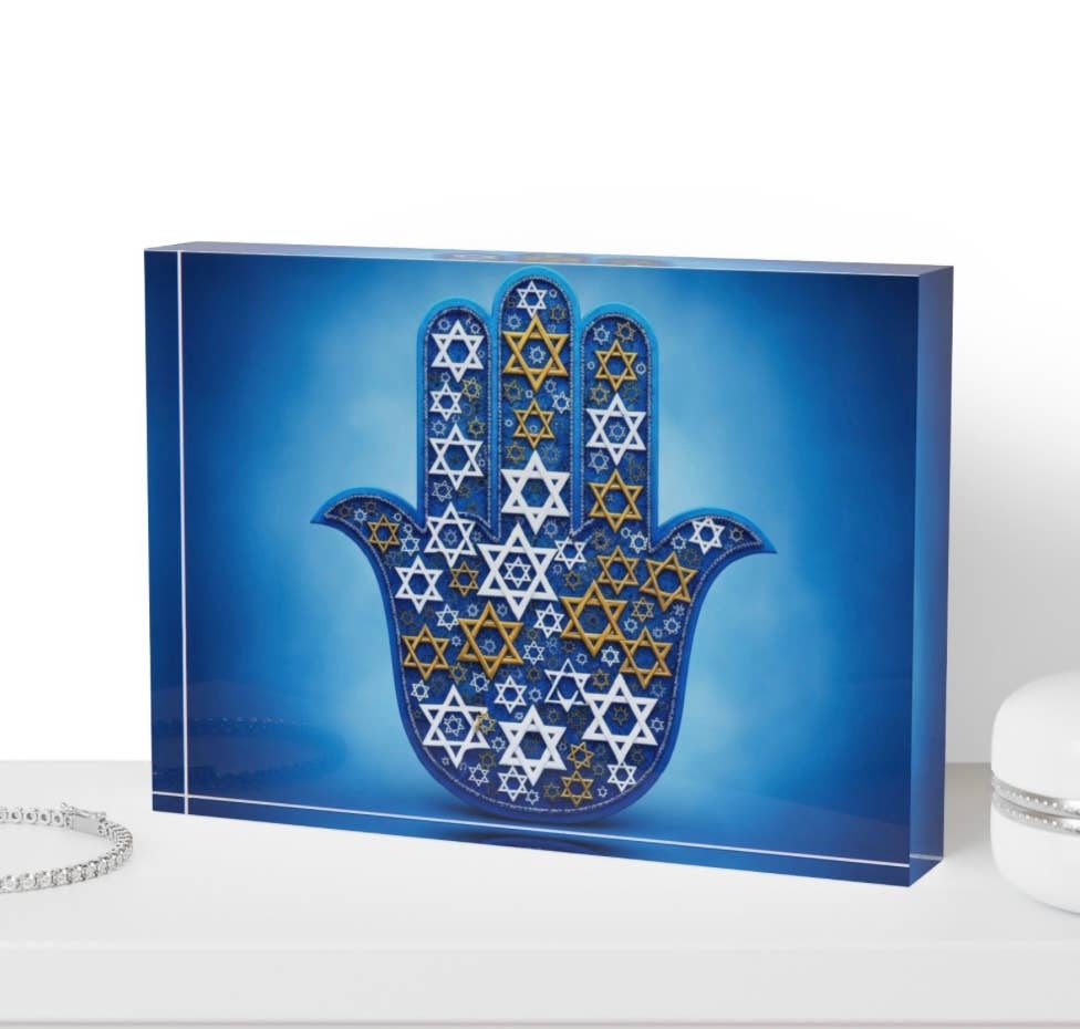 Bloc de cristal Hamsa Étoile de David