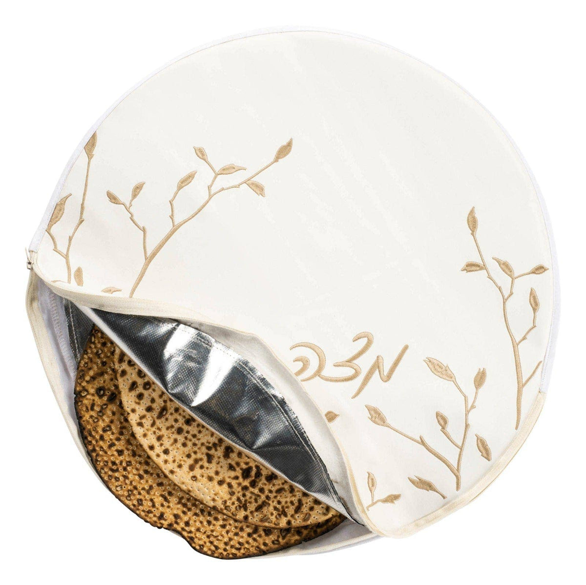 Leatherette Leaf Embroidered Matzah Pouch Cover: Gold
