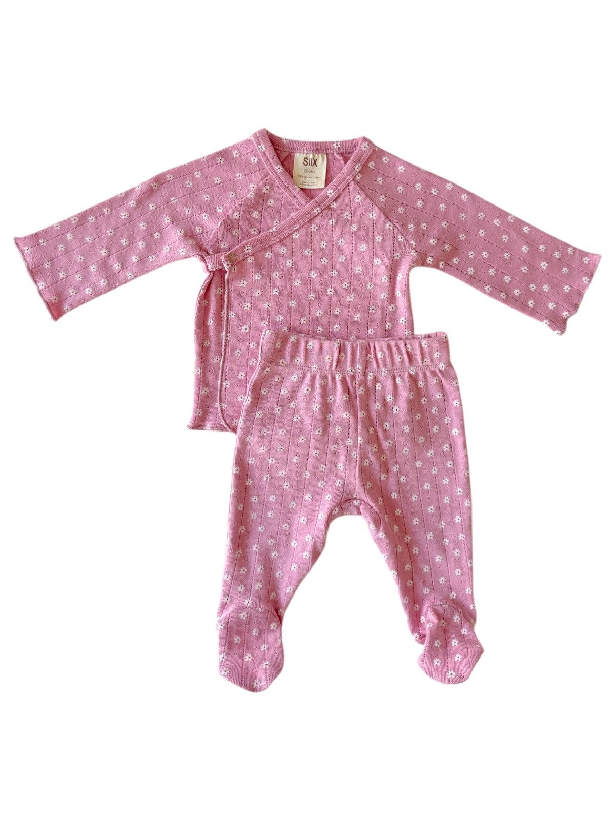 Pink Flower / Organic Pointelle Newborn Set