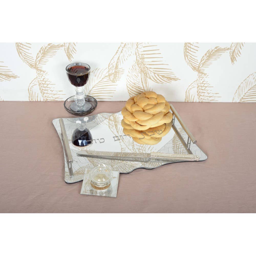 Smoked glass Kiddush cup with saucer