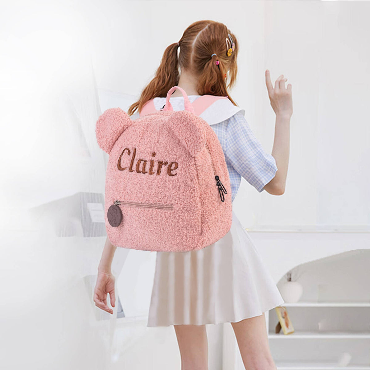 Personalized plush Backpack for Kids - pink