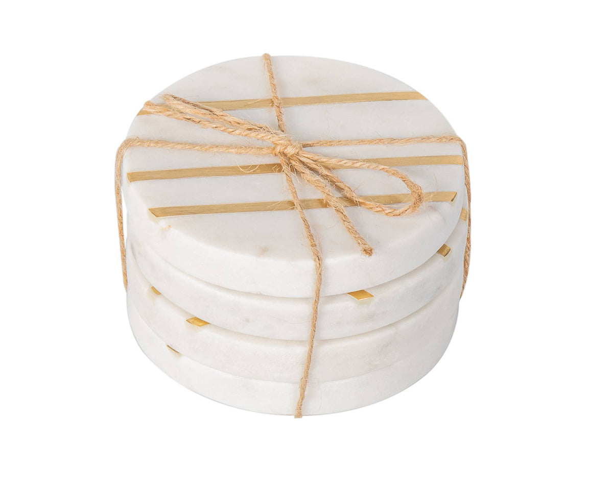 Round Marble Coasters with Inlay, set of 4