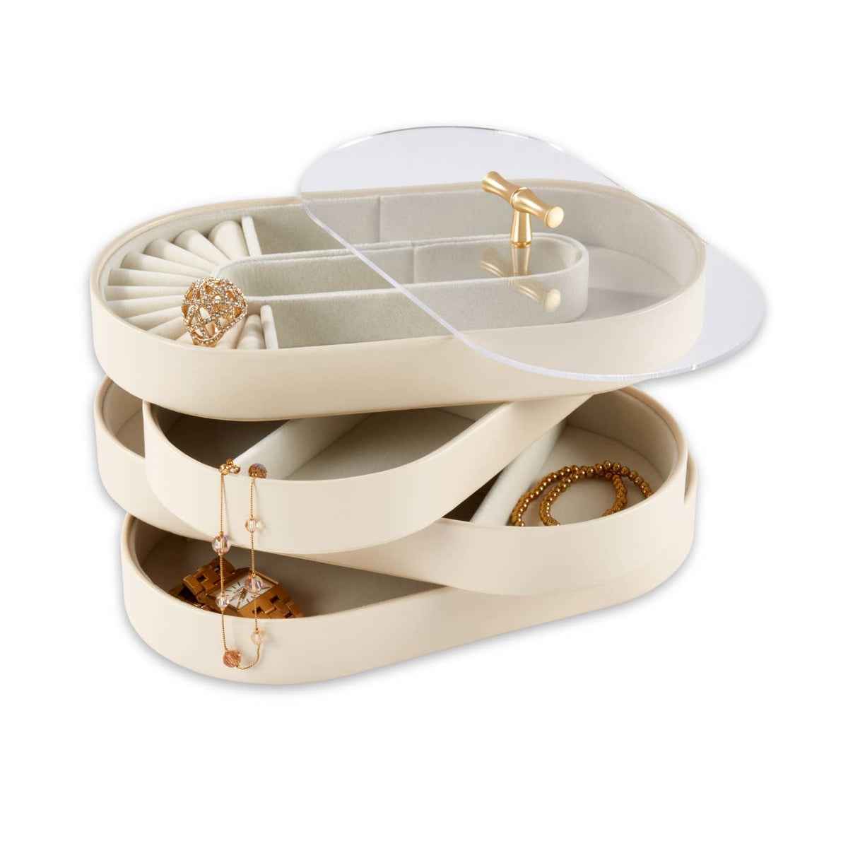 Personalized 4-tier Jewelry Tray Cream