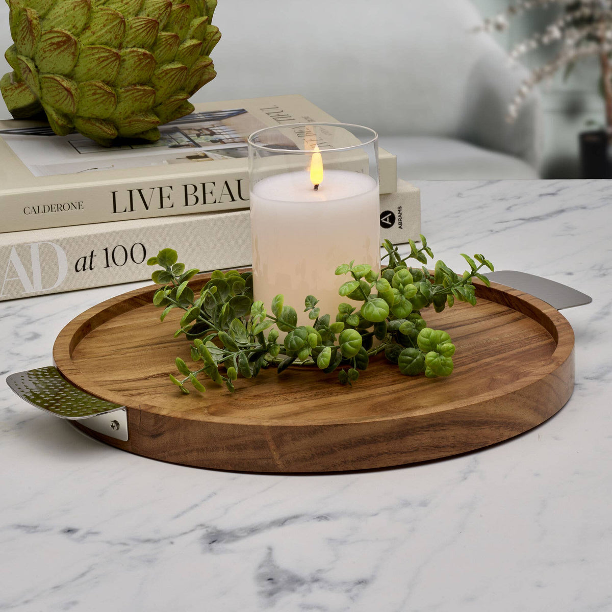 Plateau rond en bois d'acacia