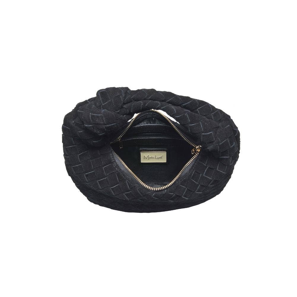 Woven Genuine Suede Leather Clutch - black