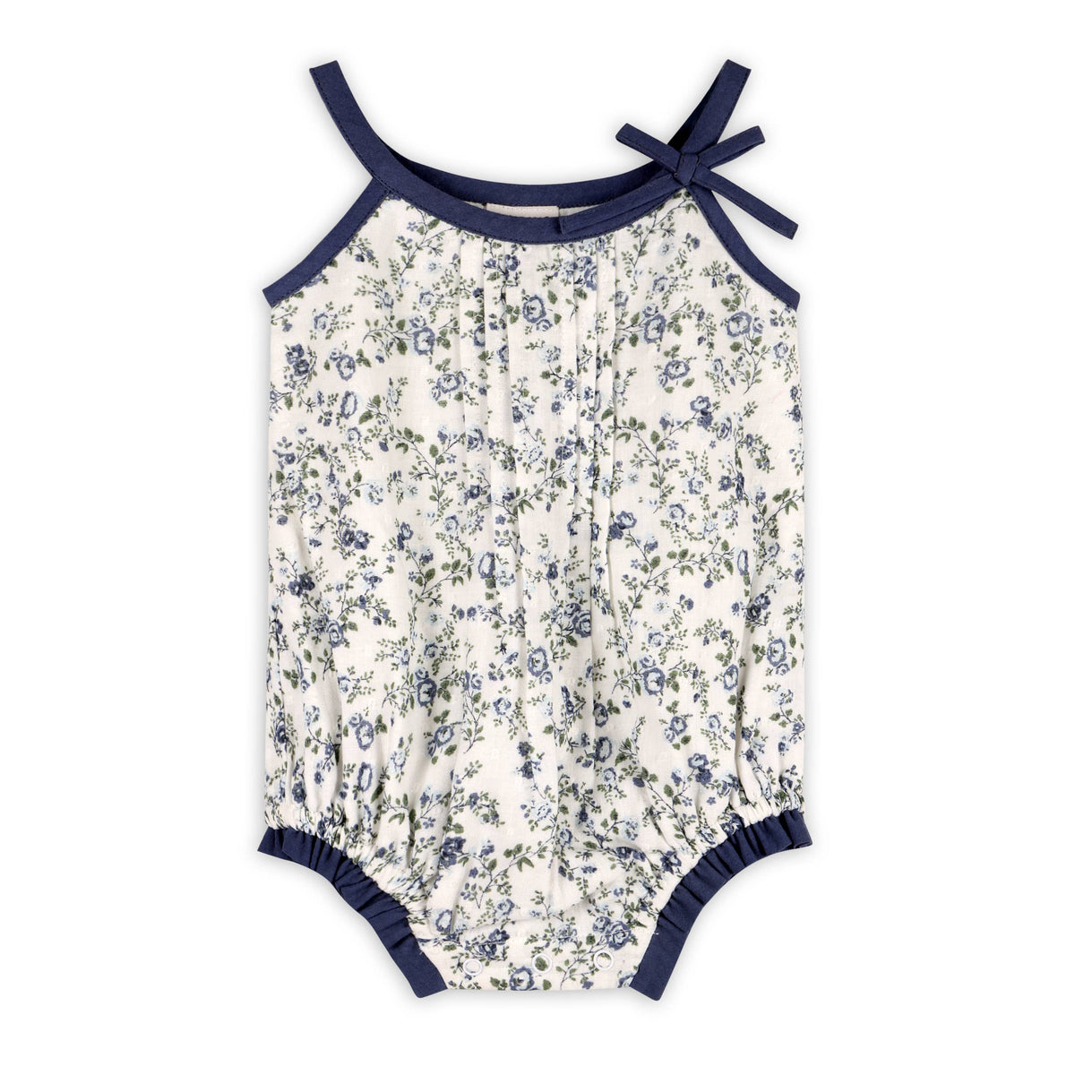 Navy Floral Muslin Baby Romper + Headband (organic)