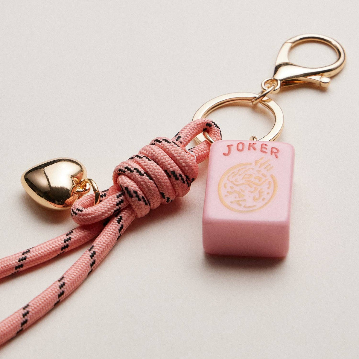 Mahjong Keychain Heart Charm & Rope