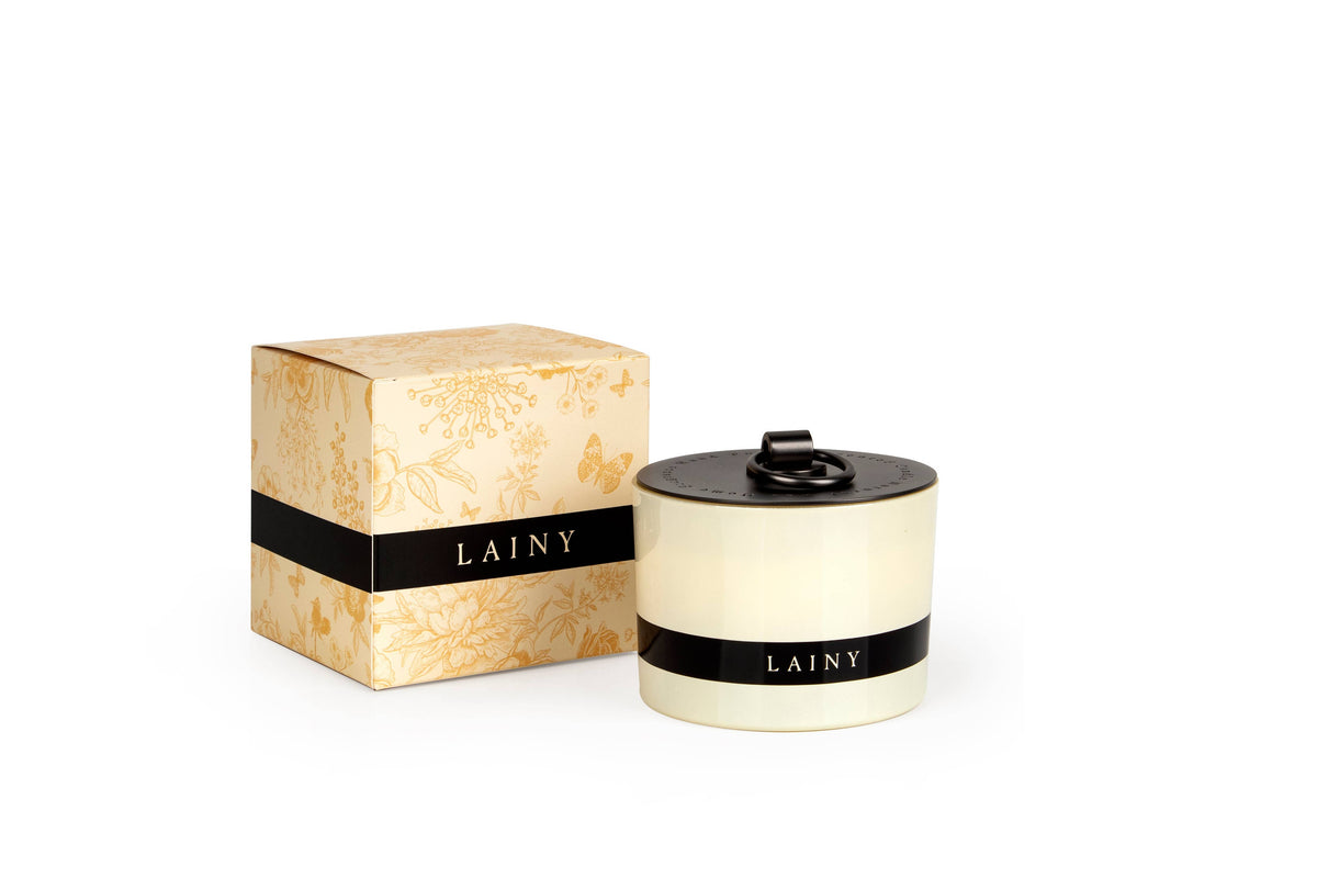 Bougie à 3 mèches parfumée à la vanille et à l'ambre avec couvercle