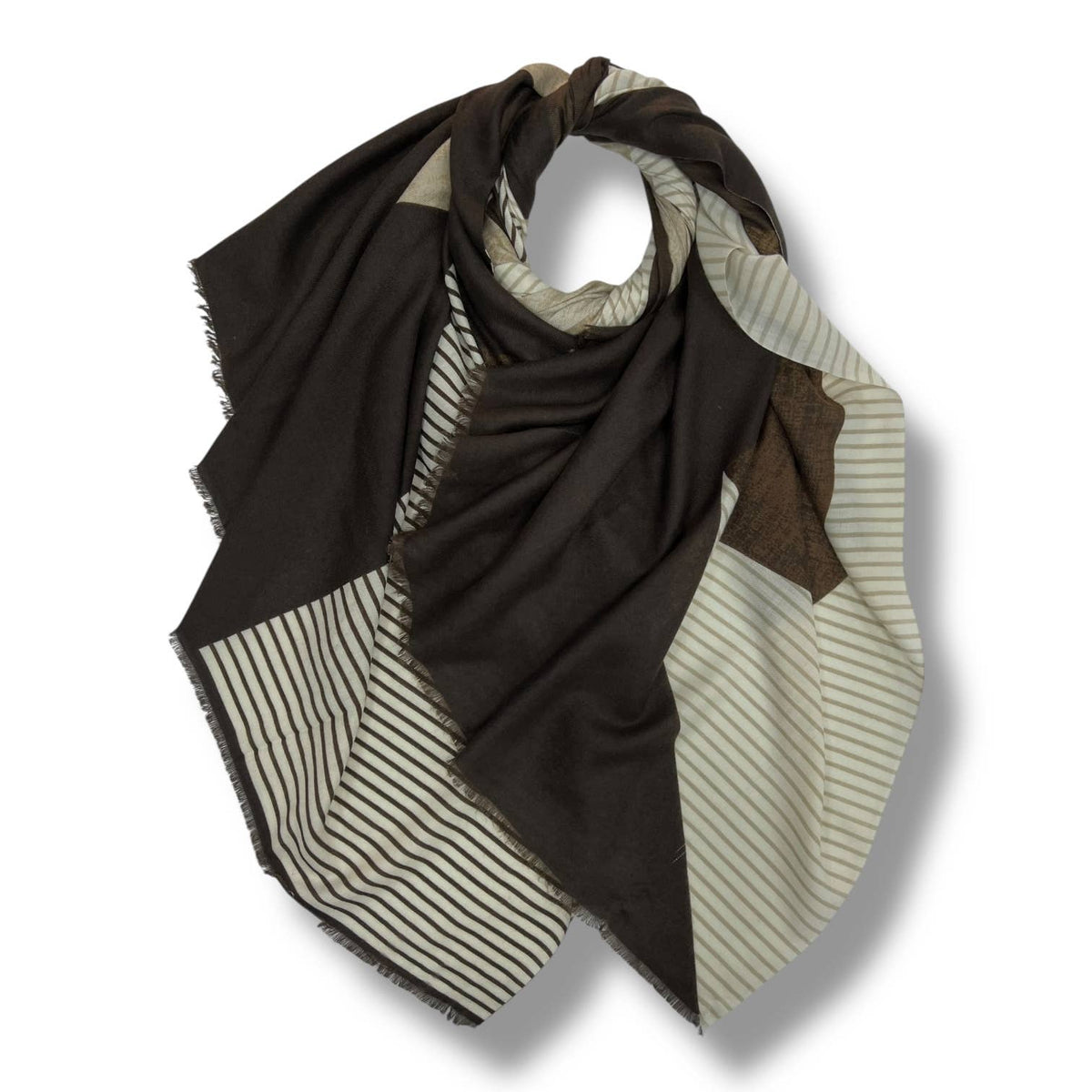 Monochrome Stripe Wool Blend Scarf - brown