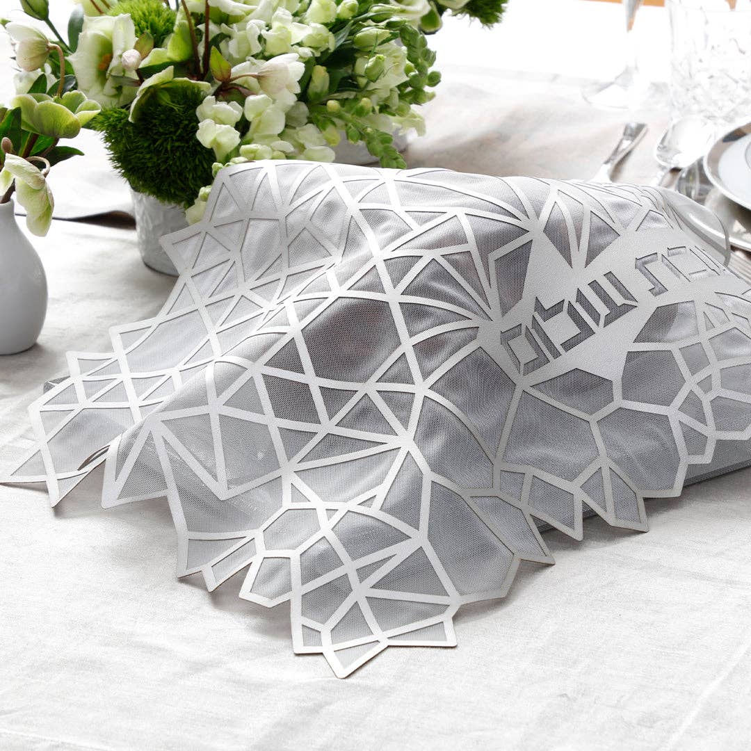 Challah Cover Geometric Silver