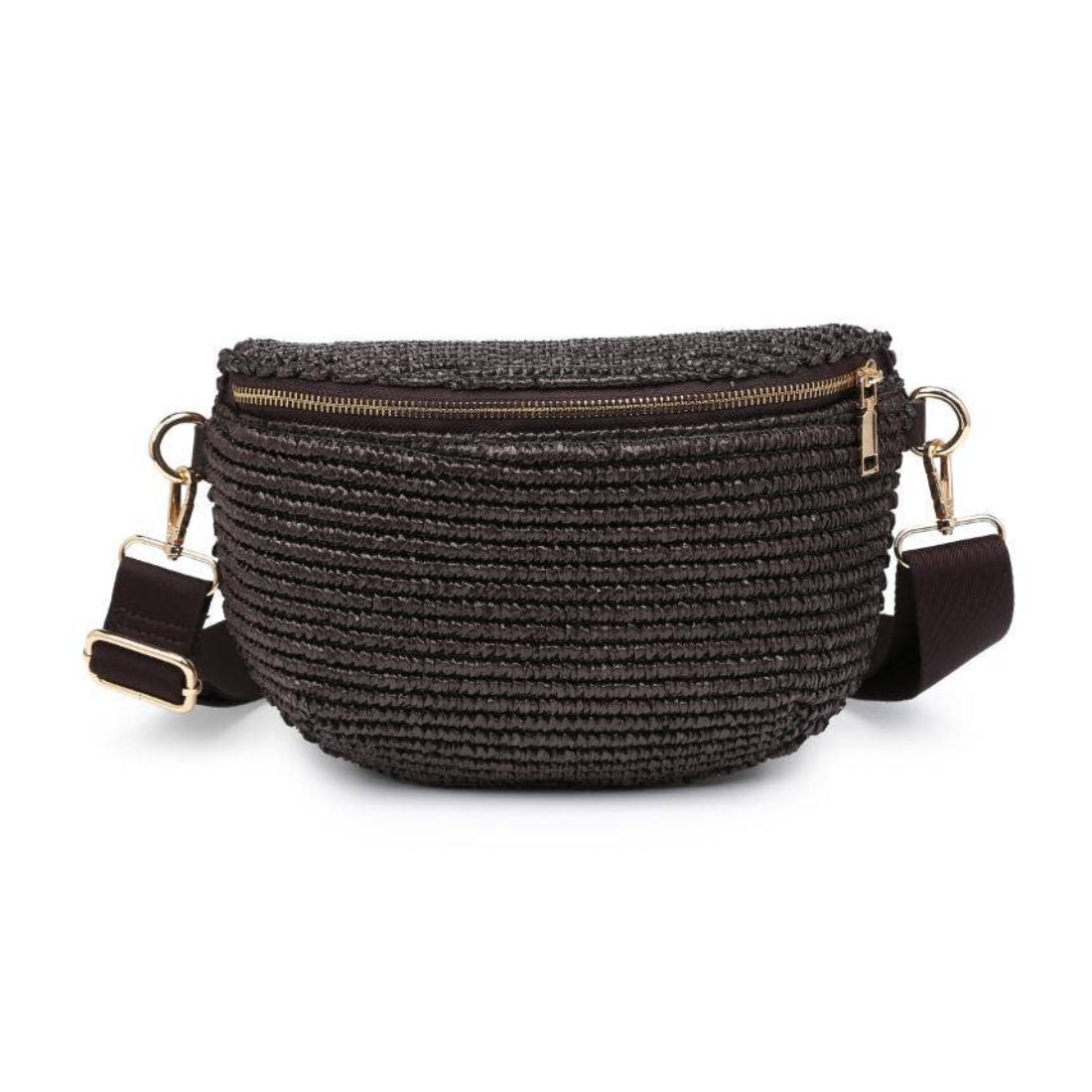 Large woven Checker Belt Bag- chocolate