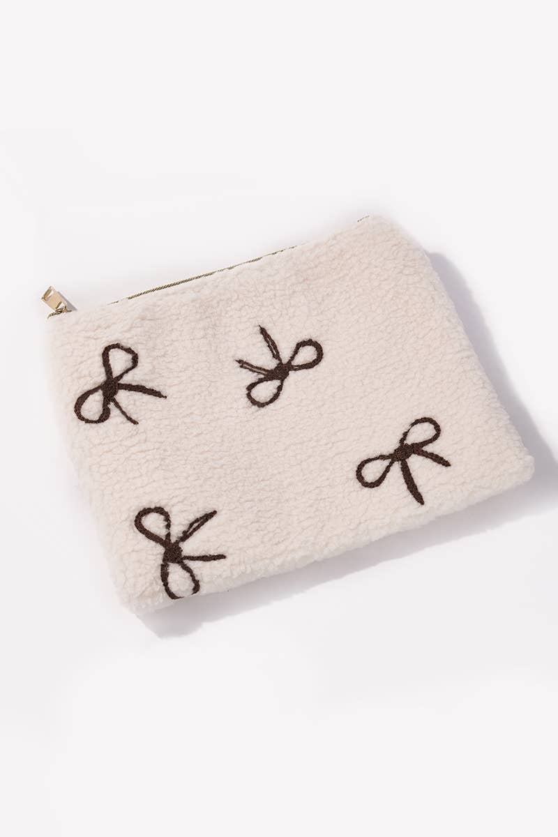 Teddy makeup bag with bow - off white