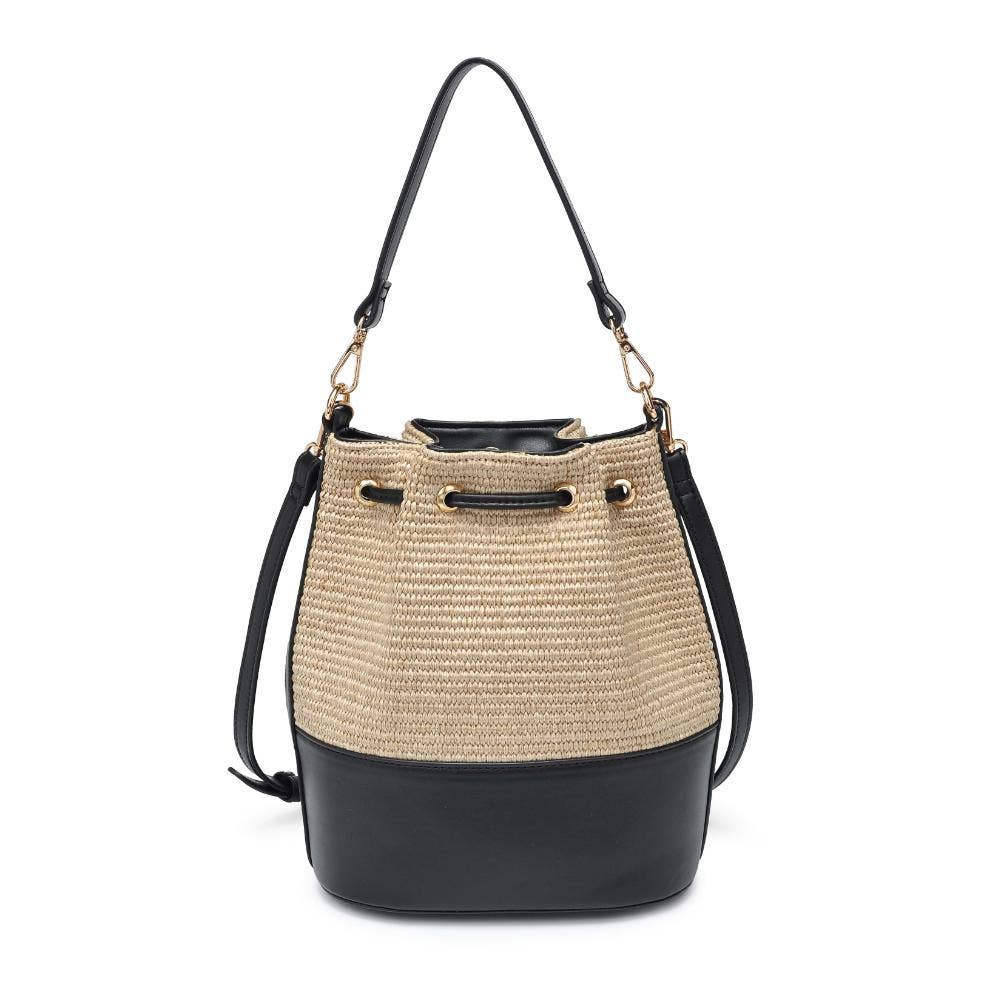 Sac bandoulière en cuir végétalien et raphia