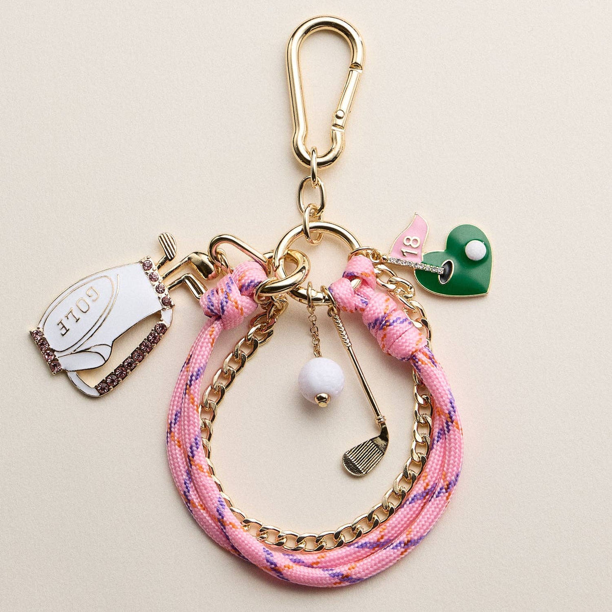 Bracelet porte-clés à breloque de golf rose