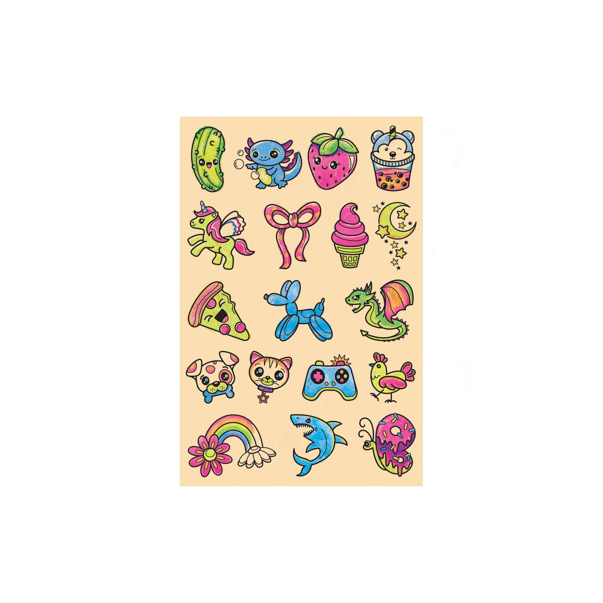 Kit de mini-activités manuelles pour enfants : tatouages ​​néon à colorier