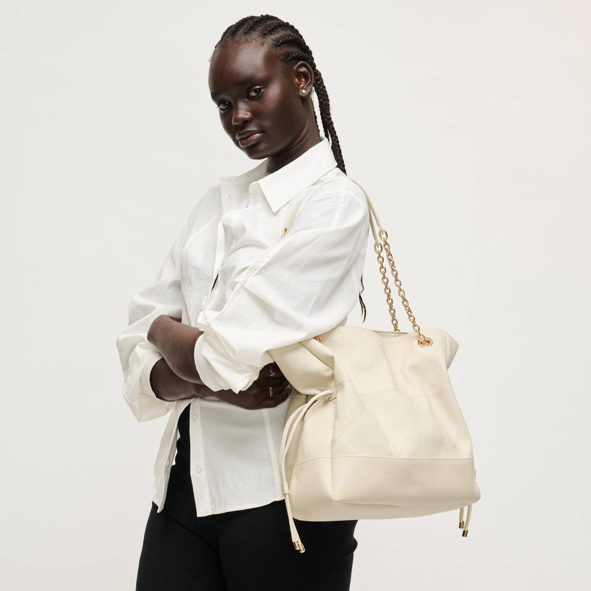 Cinched quilted Tote - ivory