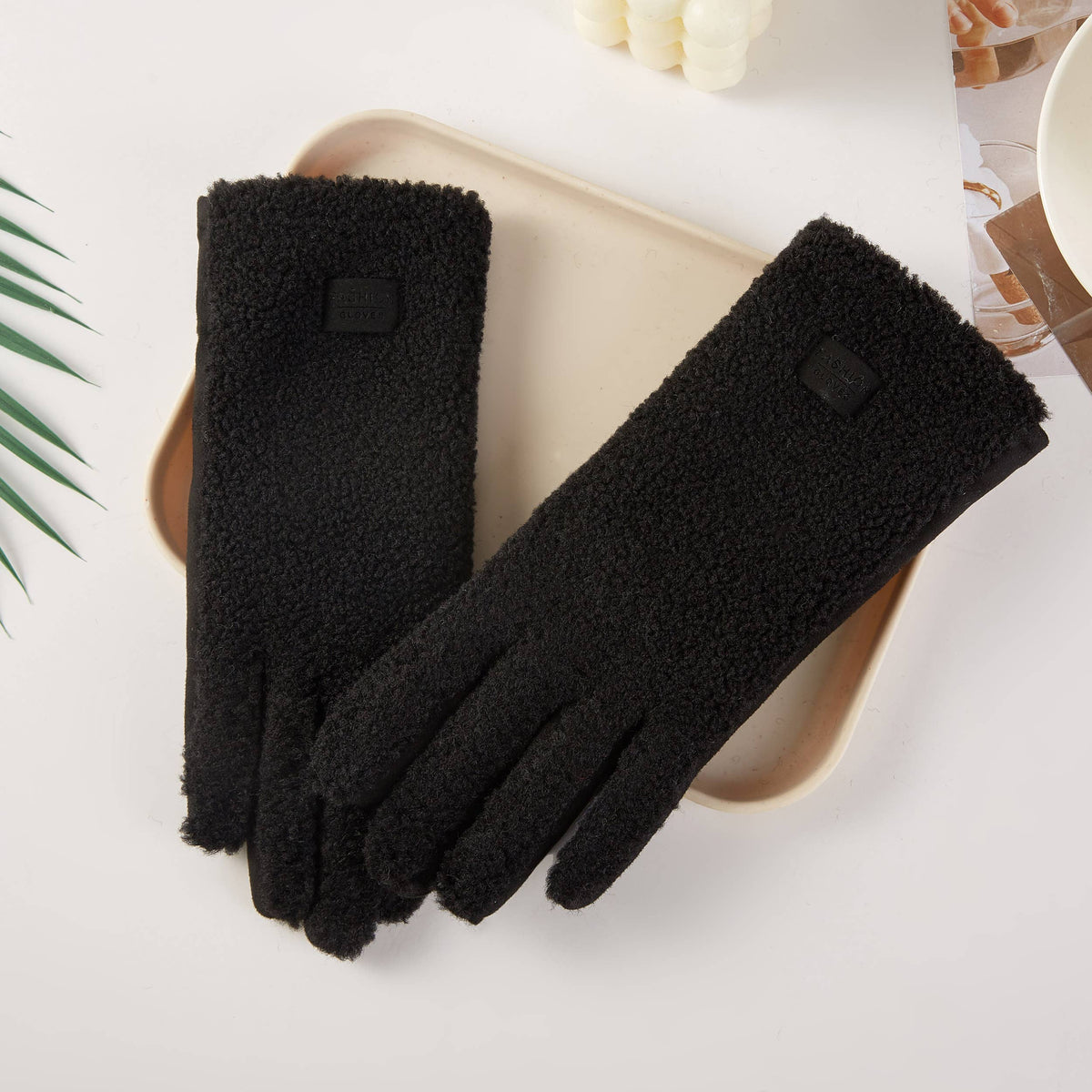 Teddy Faux Fur Winter Gloves - black