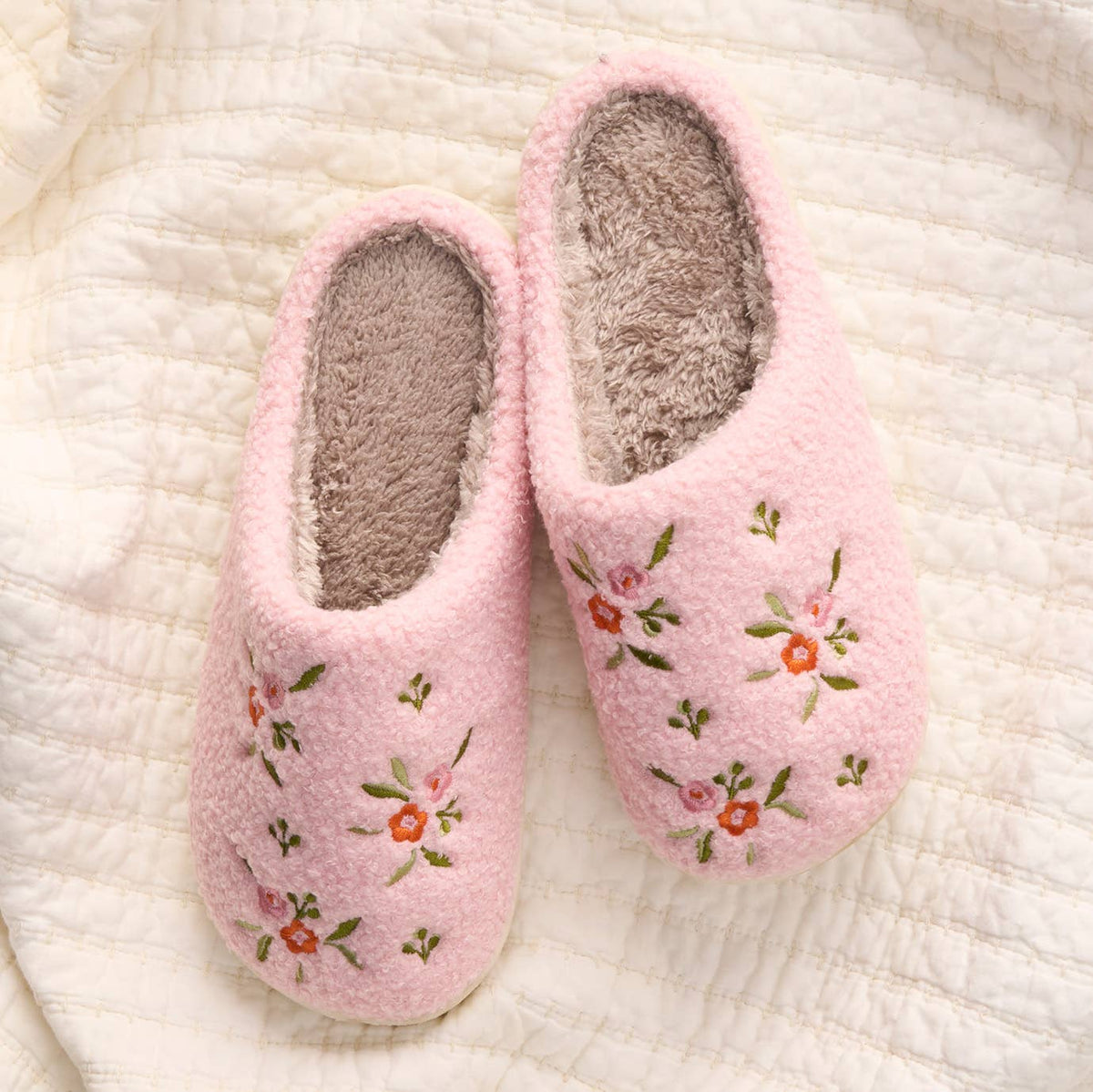 Fuzzy Slippers-Dainty Floral Pink