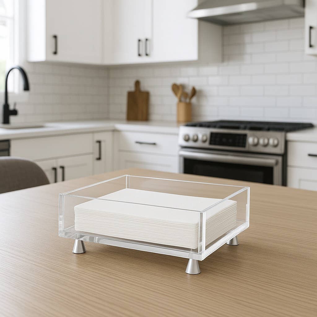 Footed Napkin Holder, Silver - Lunch