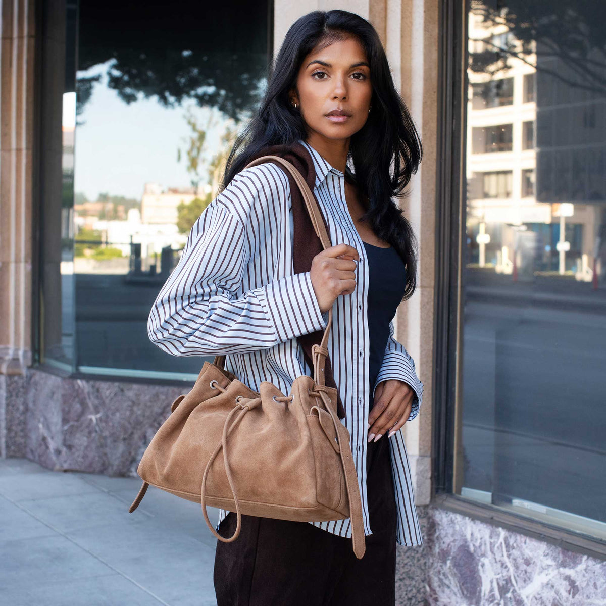 Camel Recycled Vegan Suede Shoulder Bag
