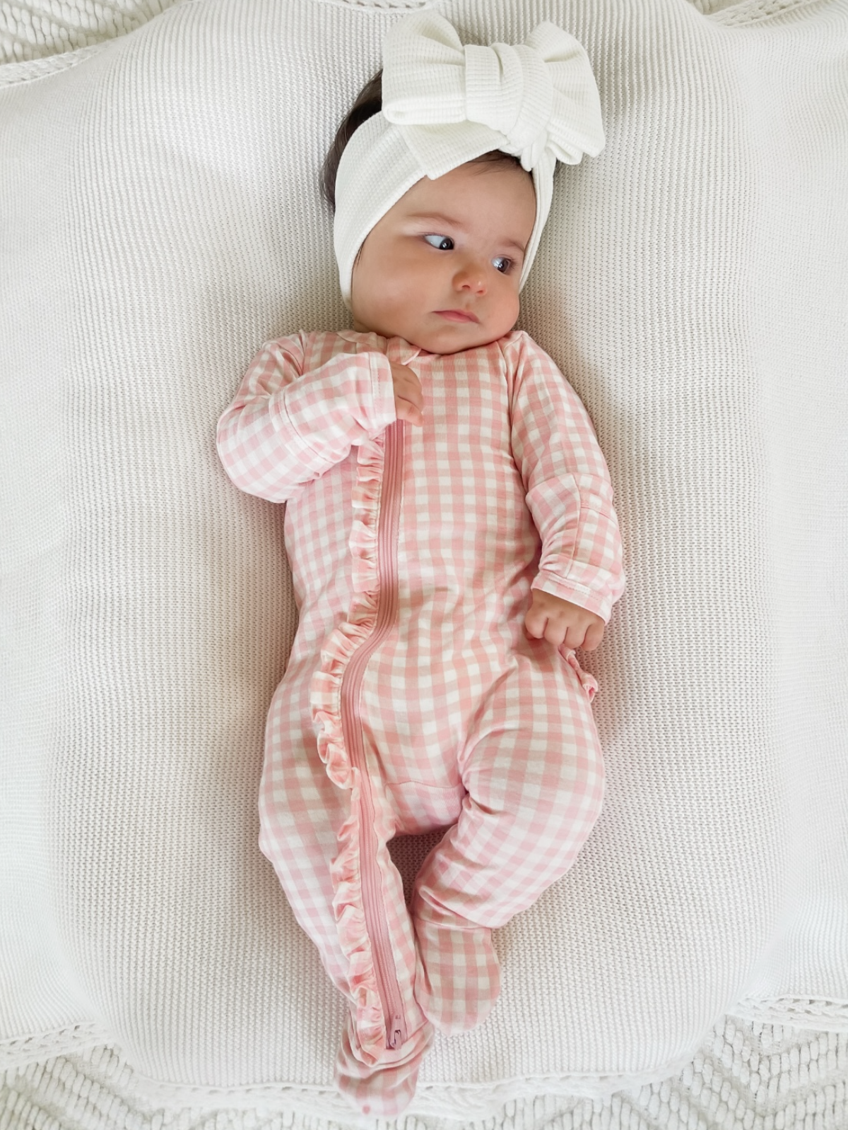 2-Way Zip Ruffle Footie, Pink Gingham