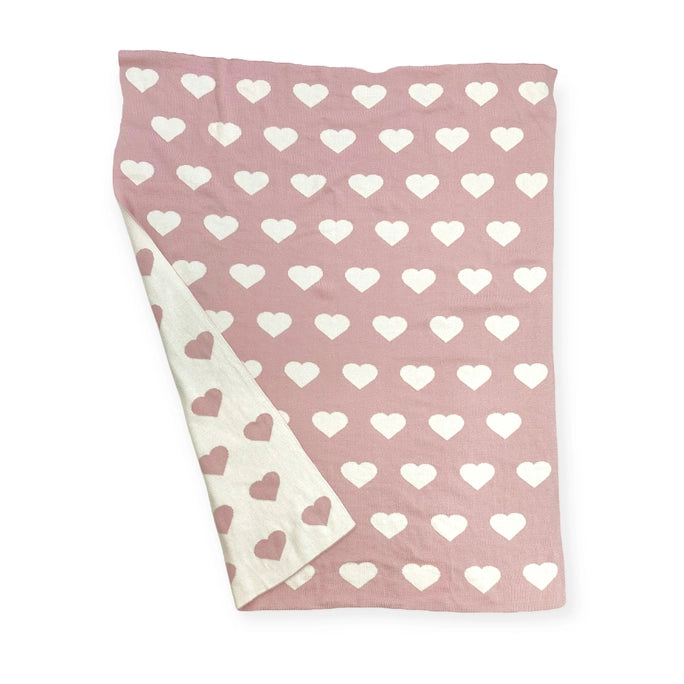 Couverture tricotée réversible en coton bio pour bébé motif cœurs