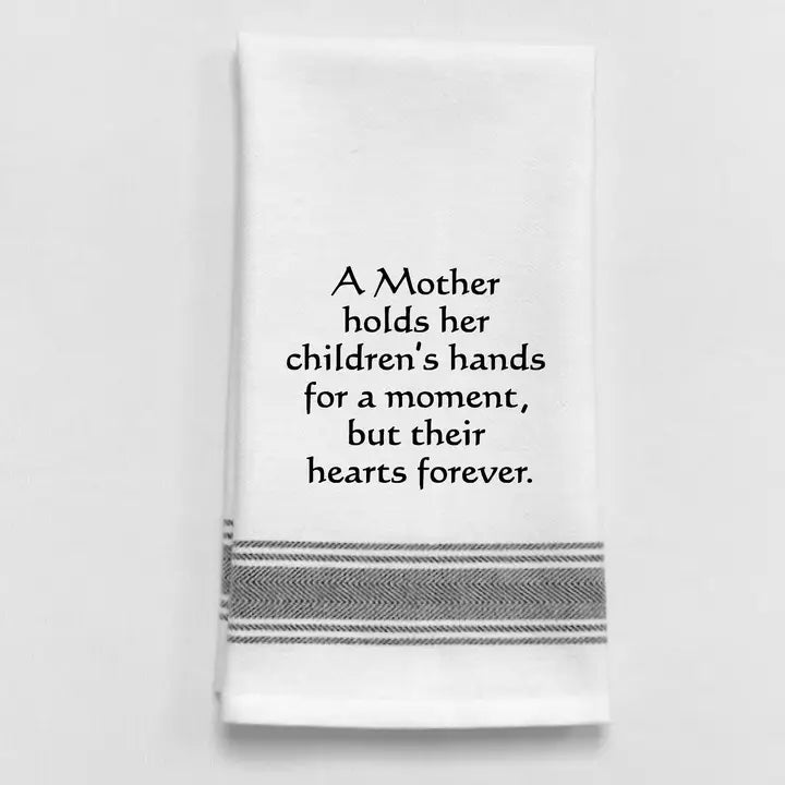 A Mother Holds Her Children's Hands For A Moment...White - Black Lined Trim