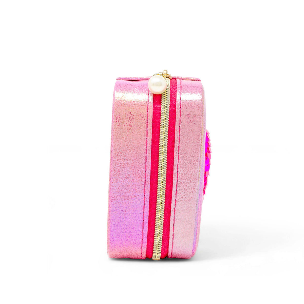 Boîte à bijoux en forme de cœur à paillettes scintillantes : rose vif