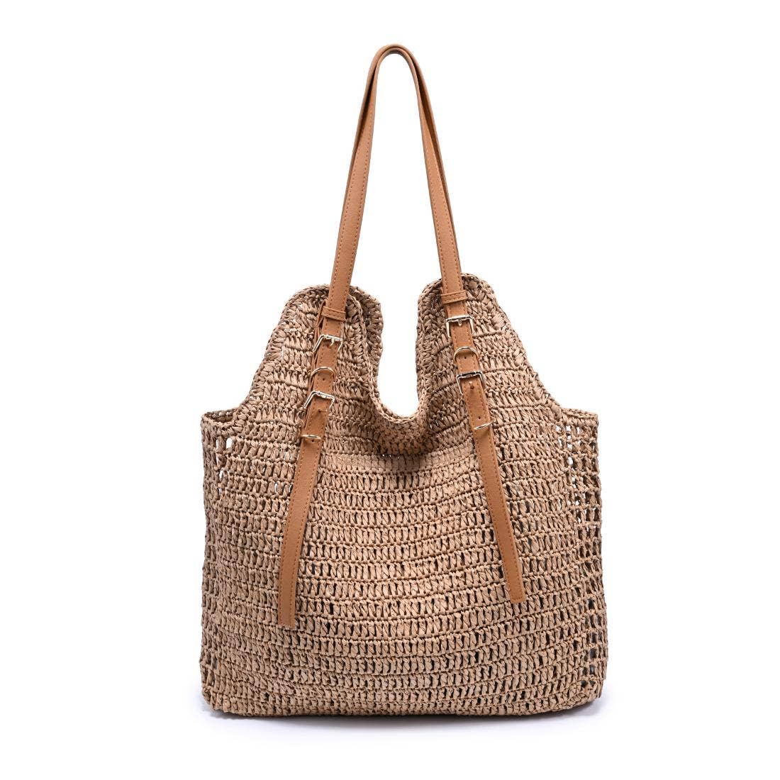 Sac cabas tissé main avec brides à boucle - naturel