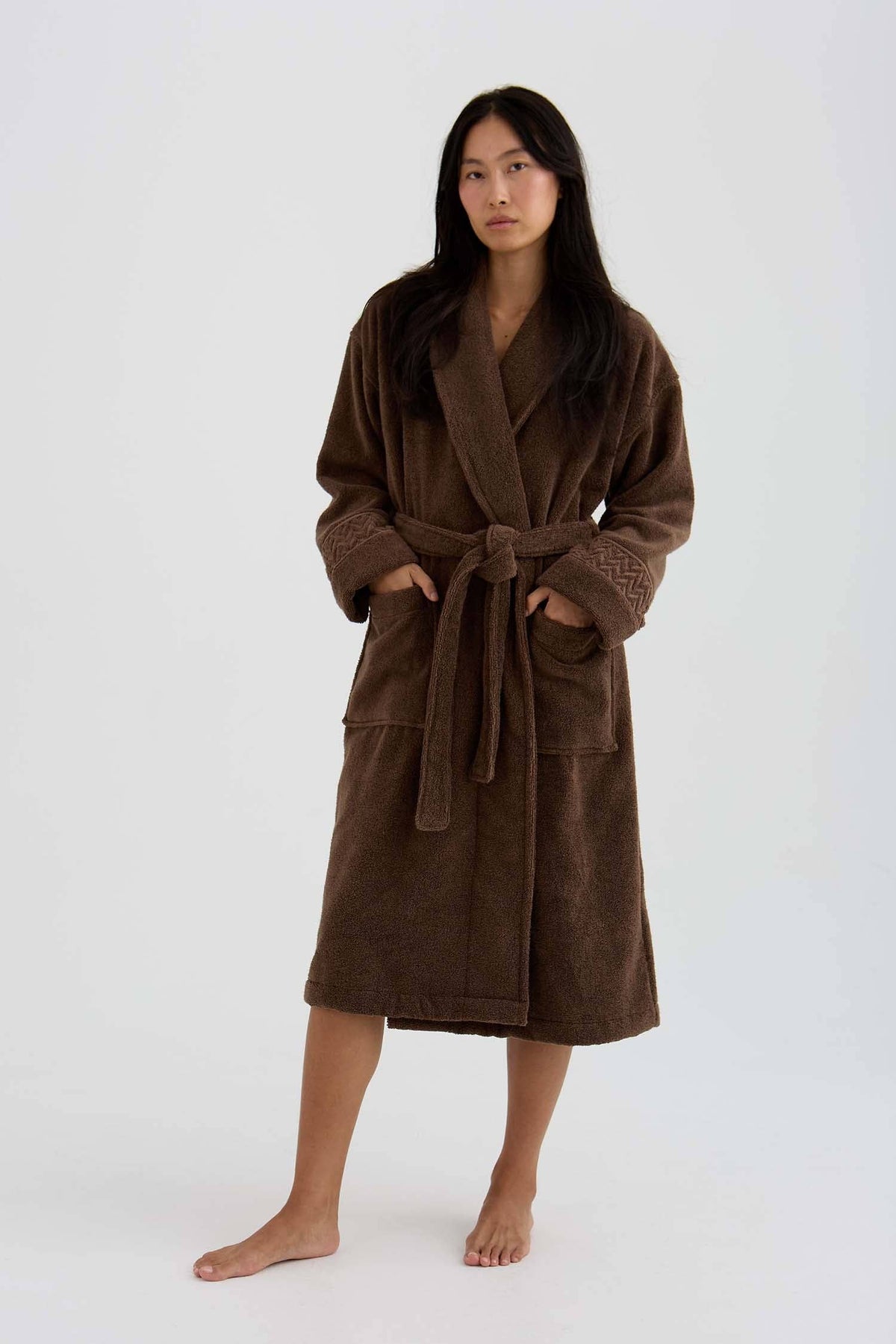 Bamboo Towelling Robe In Mocha