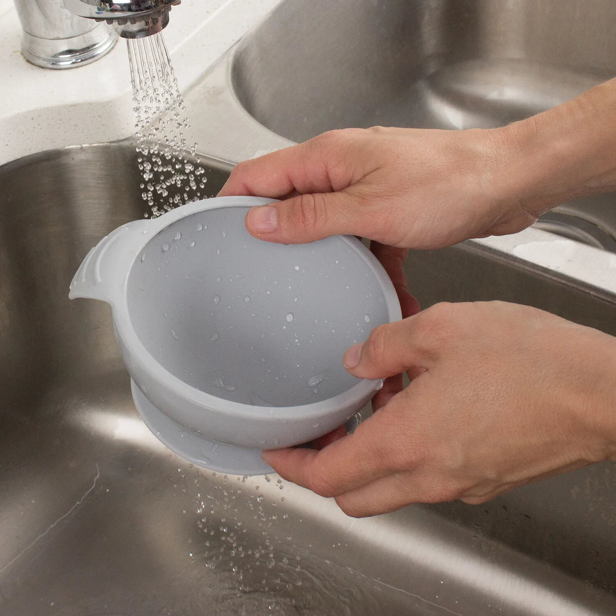 Ensemble de premier repas en silicone avec couvercle et cuillère - Gris